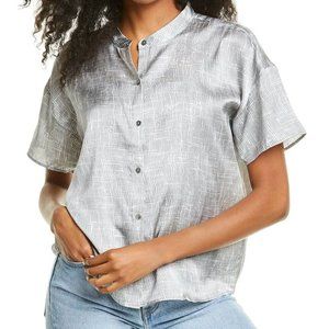 EILEEN FISHER Petite Draft Mandarin Collar Button